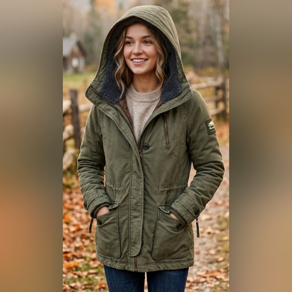 Roots Olive Jacket with Sherpa Hood